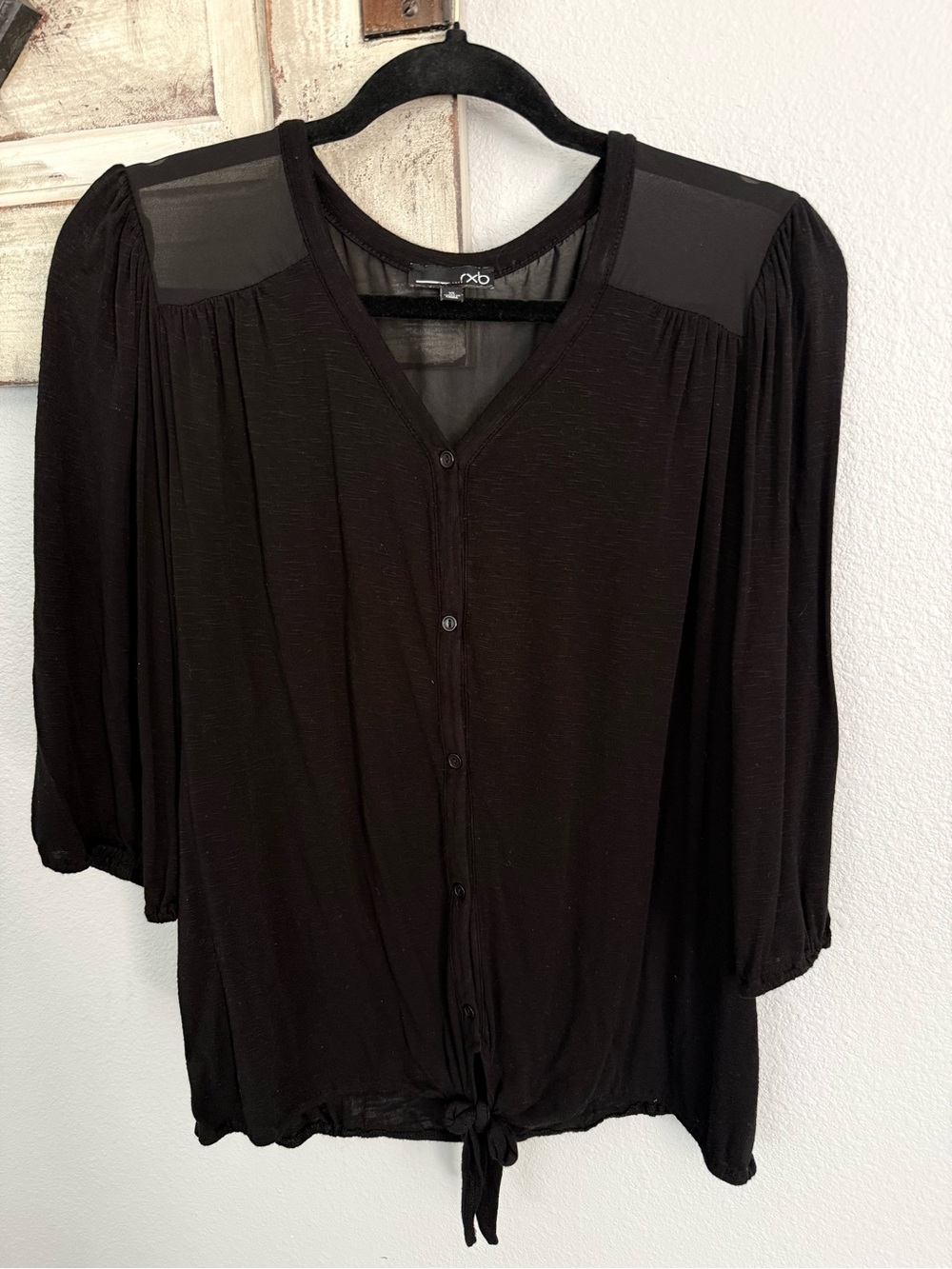 RXB Black Button-Front Tie Hem Blouse